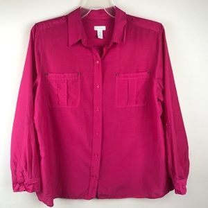 Chico's Women's Pink Button Up Long Sleeve Collare